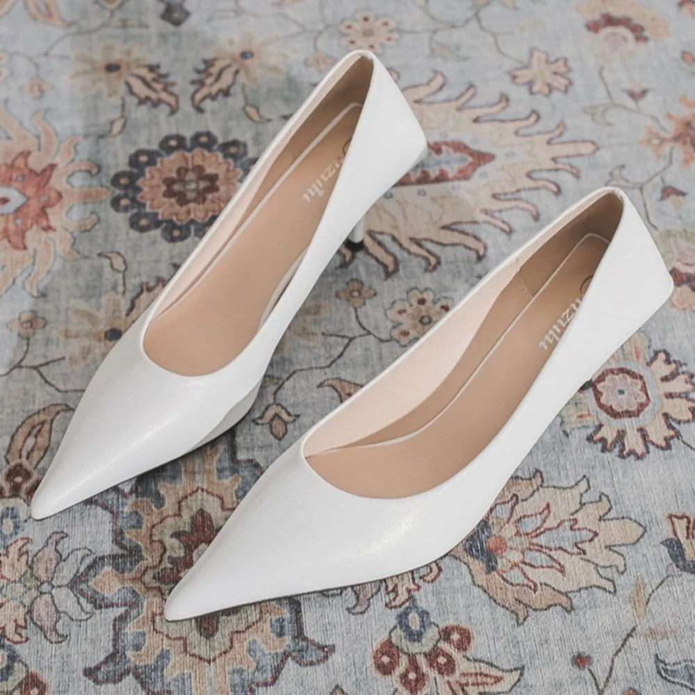 High Heels Women's Early Spring New Candy Color Thin Heel Pointed Middle Heel Pumps Fashion Commuter Work Shoes Women