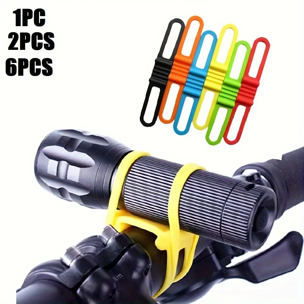 1/2/6PCS High Elasticity Silicone Strap Bicycle Light Fixation Strap Bundling Tape Durable Elastic Band for Cycling Equipment