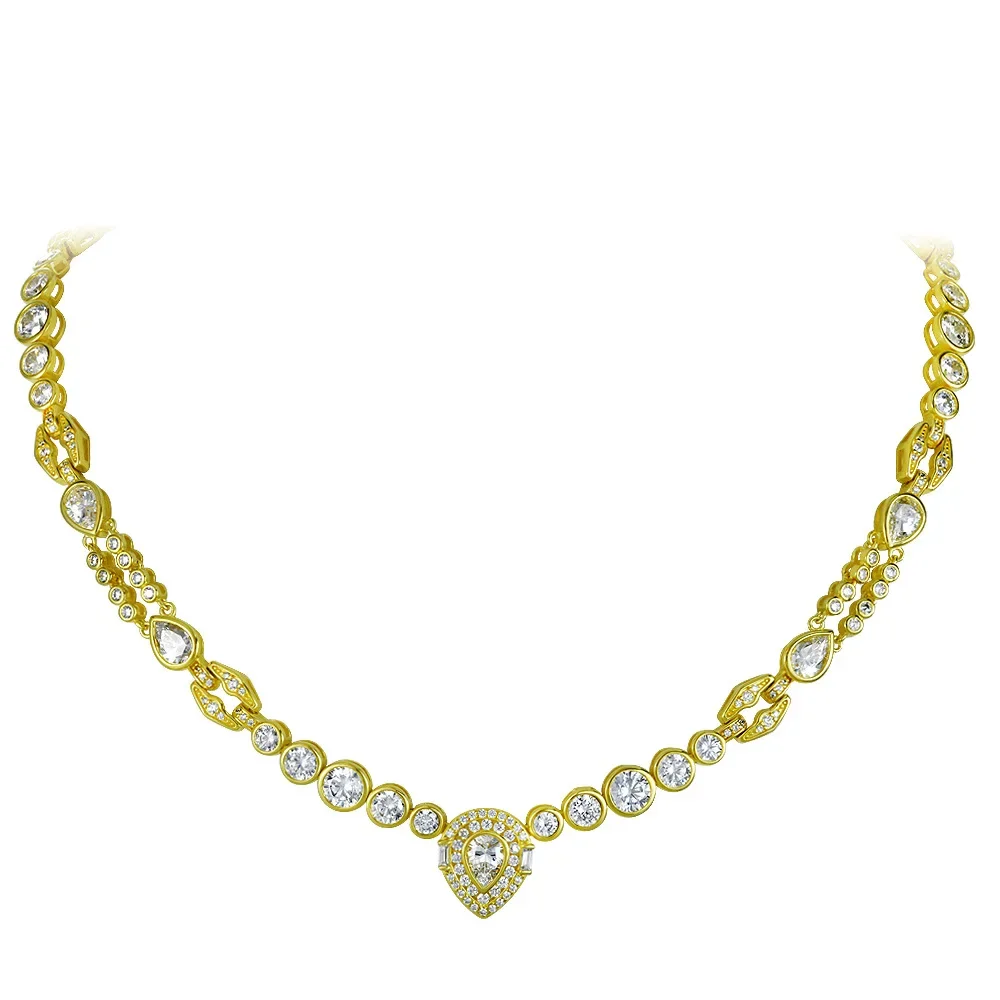 

HOT SALE S925 silver 0.8ct water droplet 5 * 7 gold versatile chain with niche design, hidden buckle necklace, wedding jewelry