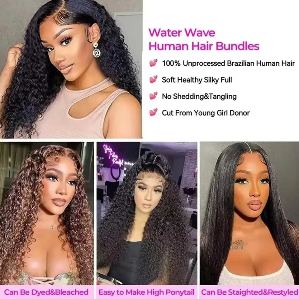 Paquetes de cabello humano water wave, rizado profundo, 3 paquetes, brasileño negro natural, Remy, cabello humano natural 5