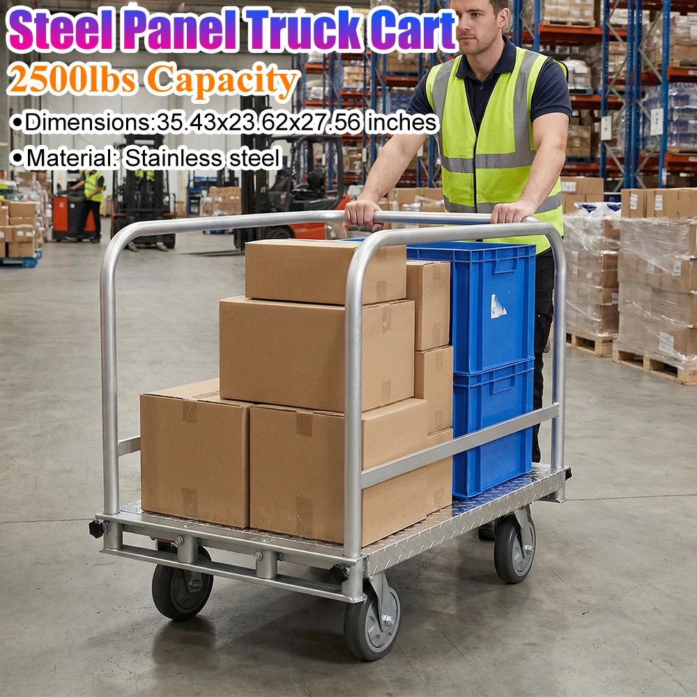 

Тележка для гипсокартона с 4 поворотными колесами, грузоподъемность 2500 фунтов, стальная платформа 36x24 дюйма с 3 боковыми поручнями