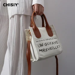 1 piece of CHISIY original handmade small letter white large capacity canvas bag for women's commuting leisure crossbody bag