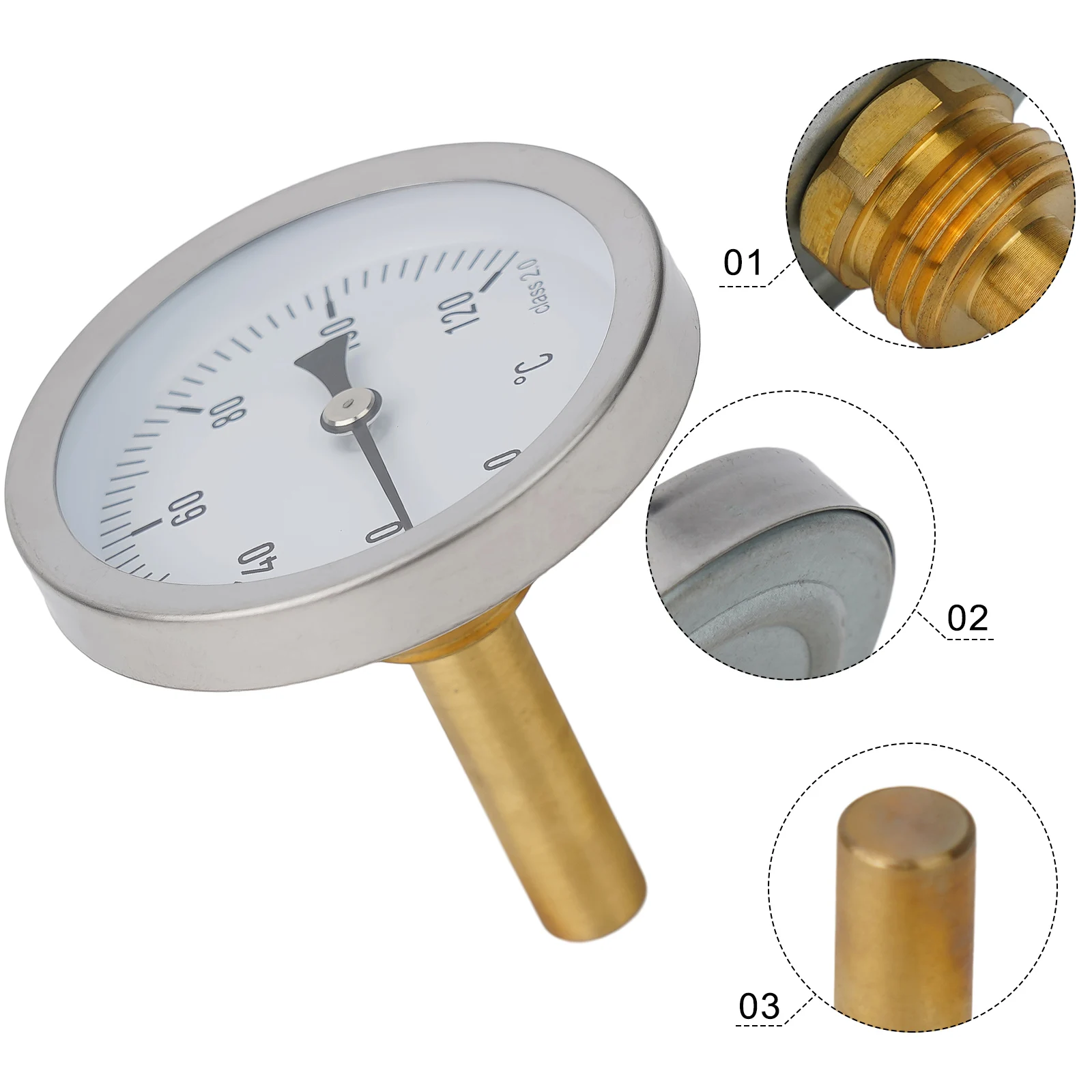 Stainless Steel Casing Bimetal Thermometer 63mm Dial for Accurate Temperature Readings in Liquid and Air Applications up to 120C