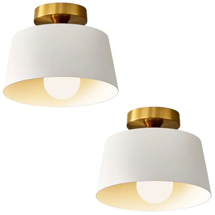 

Modern Semi Flush Mount Ceiling Light, Metal Ceiling Light Fixture, E26 Ceramic Lamp Head, and Gold Ceiling Lamp for Hallway Ki