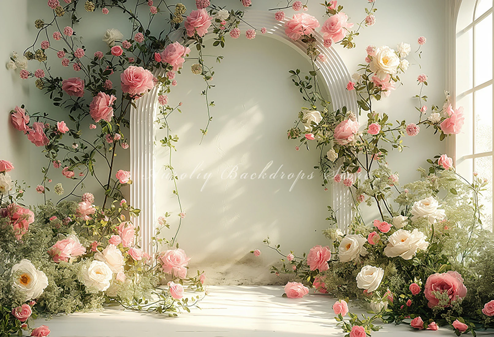 Retro Gypsum Arch Backgrounds Kids Adult Photography Props Child Baby Floral Decors Blooming Violets Photo Backdrops