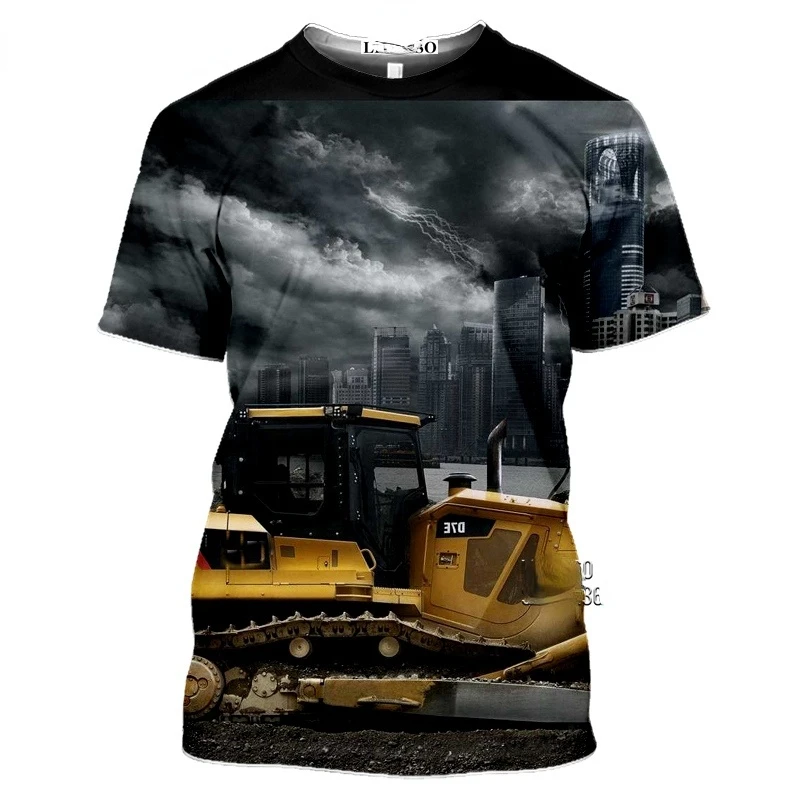 Excavator Loader 3D Printing Summer Men\'s T-shirt Trend Personality Outdoor Fitness Quick-drying Loose Short Sleeve O-neck Top