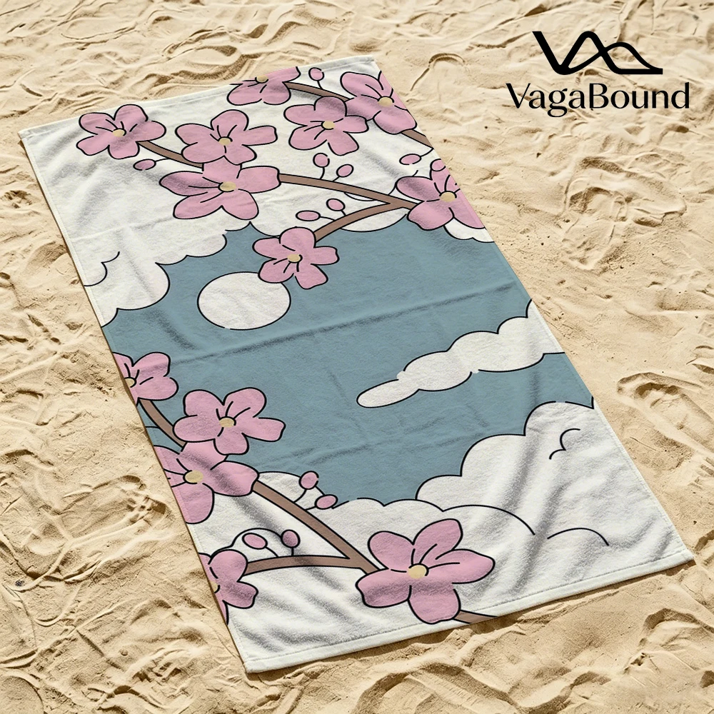Cherry Blossom Beach Towel Cartoon Quick Dry Microfiber Bath Towel for Swimming Surfing Camping Unisex Holiday