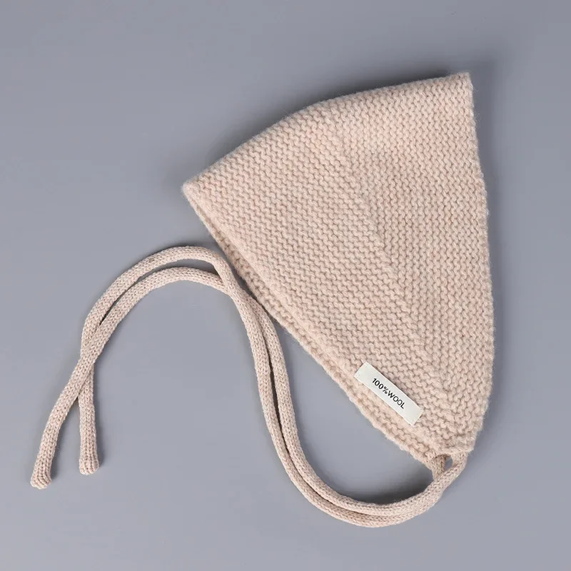 2027 Korean 100% Wool Knitted Ear Headband Hat Retro with Lace-up Wool Half Hat Sweet Loli Wool Knitted Hairband
