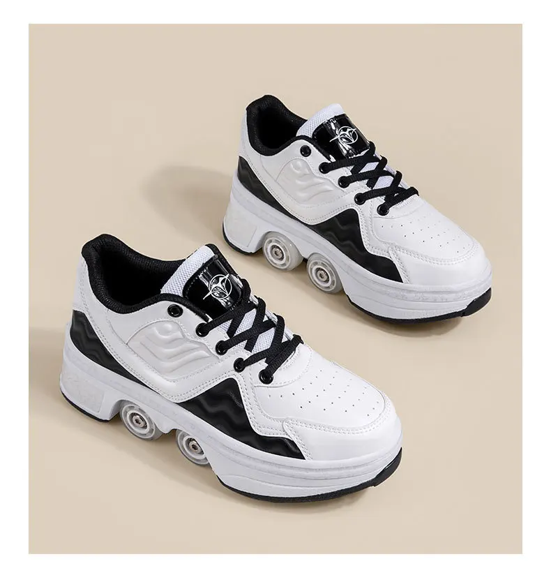 Wholesale Footwear Contraction Dual-purpose Soft bottom Children Roller Skates Walking Boys Girls Sneakers Brake Shoes In Stock