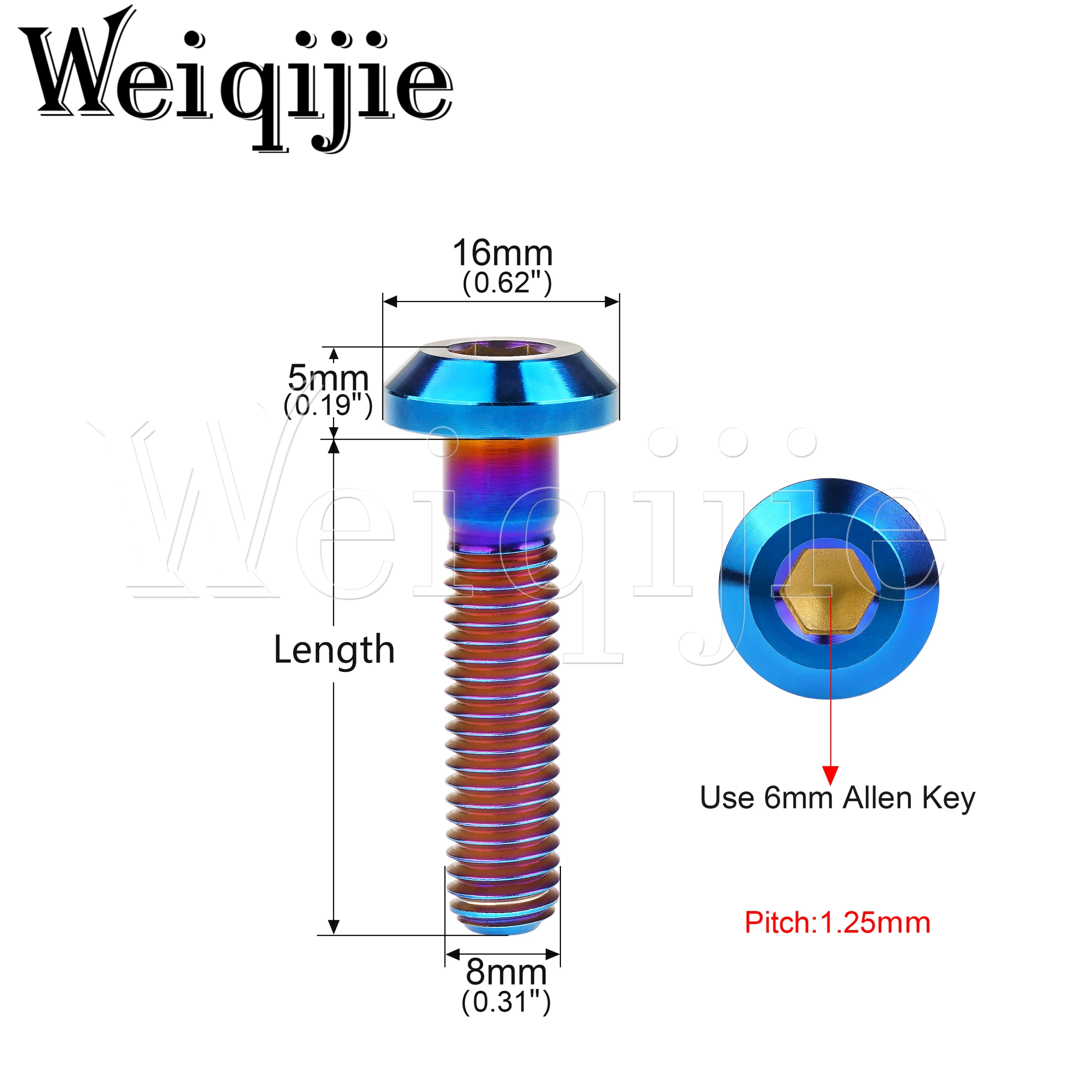 Weiqijie Titanium Bolt M6 / M8x12/15/20/25/30/35/40mm Hexagon Socket Head for Bicycle And Motorcycle Brake Disc