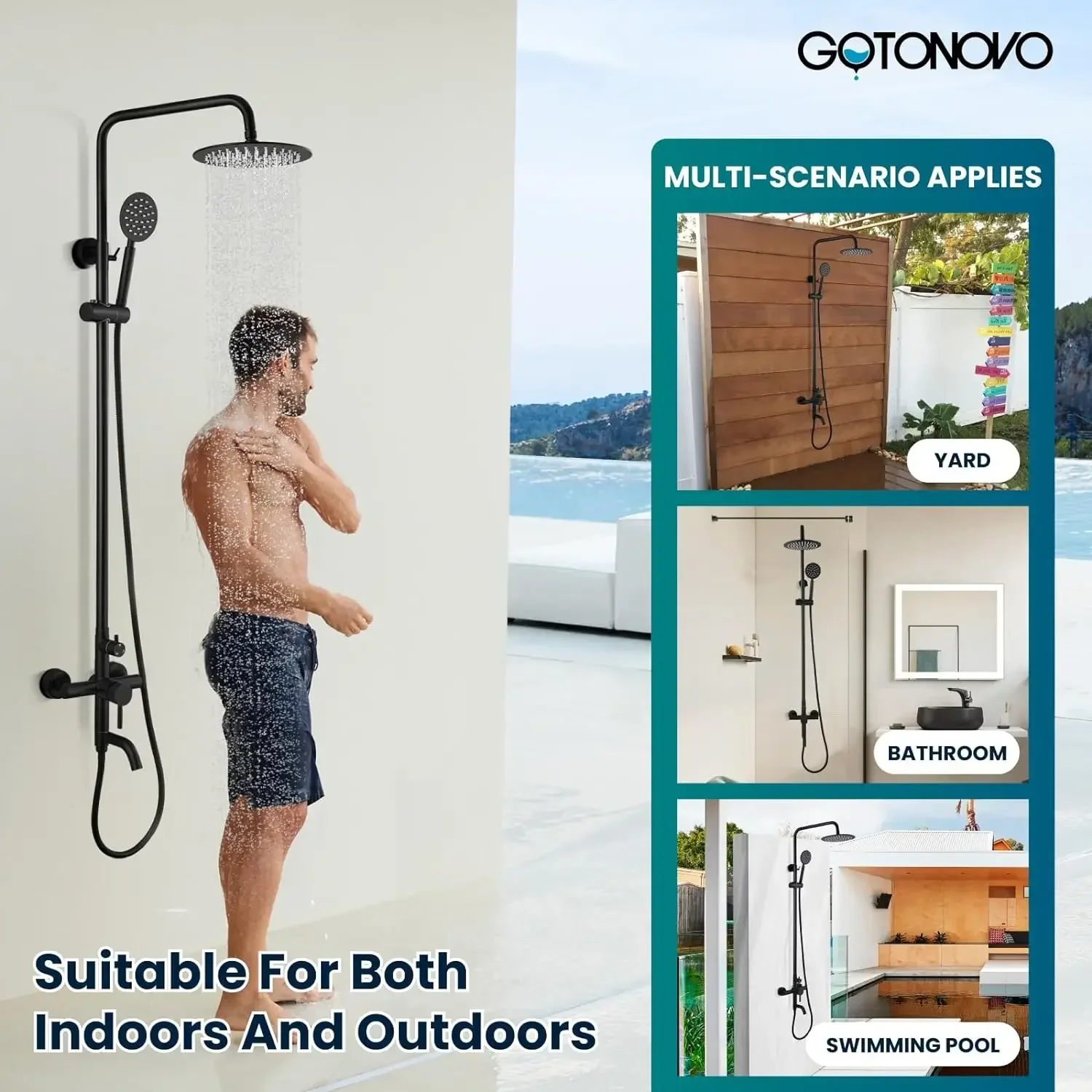 gotonovo Shower faucet Set Matte Black Triple Function with Adjustable Hand Sprayer and Tub Spout SUS 304 Stainless Steel 8 Inch