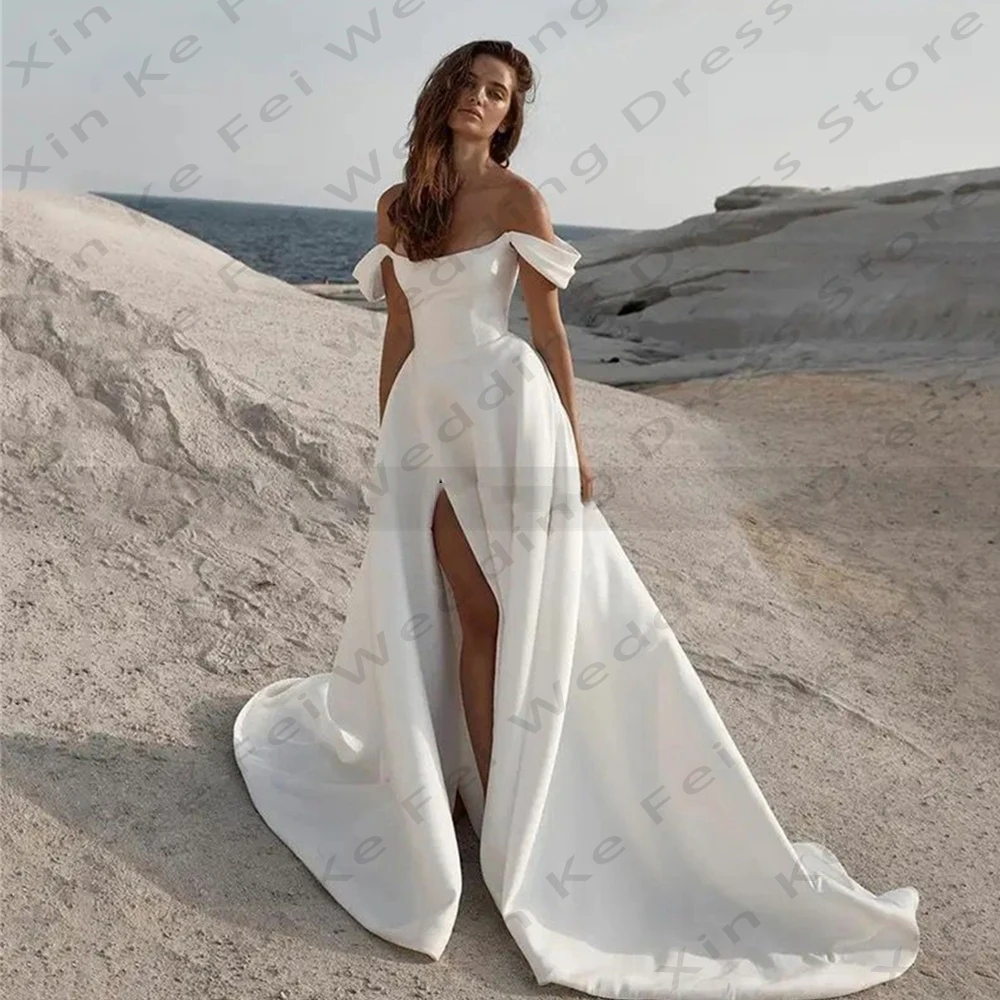 2025 simples feminino a linha vestidos de noiva sexy alta fenda princesa vestidos de casamento formal festa de praia personalizado robe de mariée