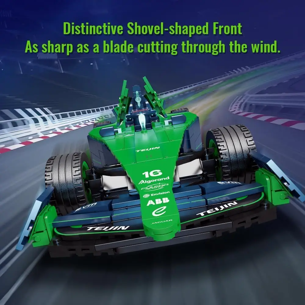 Kit di costruzione della squadra di Formula E: modello di auto da corsa PANTASY Envision con podio, minifigure e display dettagliato per Motorsport Enth