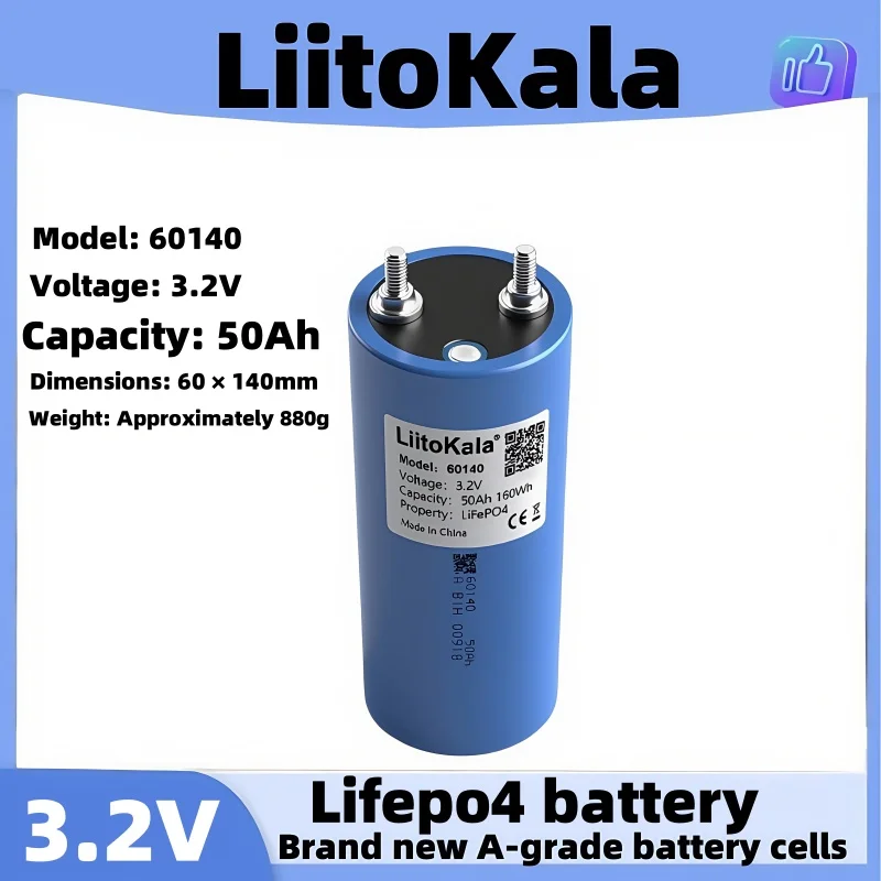 

LiitoKala 3,2 В 60140 50 Ач литий-железо-фосфатный аккумулятор подходит для автомобилей 12 В 24 В, гольф-каров, кемпинга и путешествий