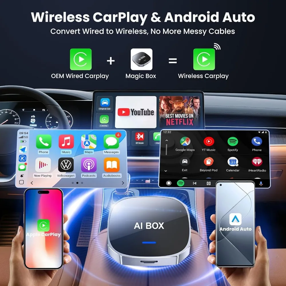 Wireless CarPlay & Android Auto Adapter, Stream Netflix/YouTube, Plug & Play, Car Play Dongle for Wired CarPlay/Auto Cars - view 2
