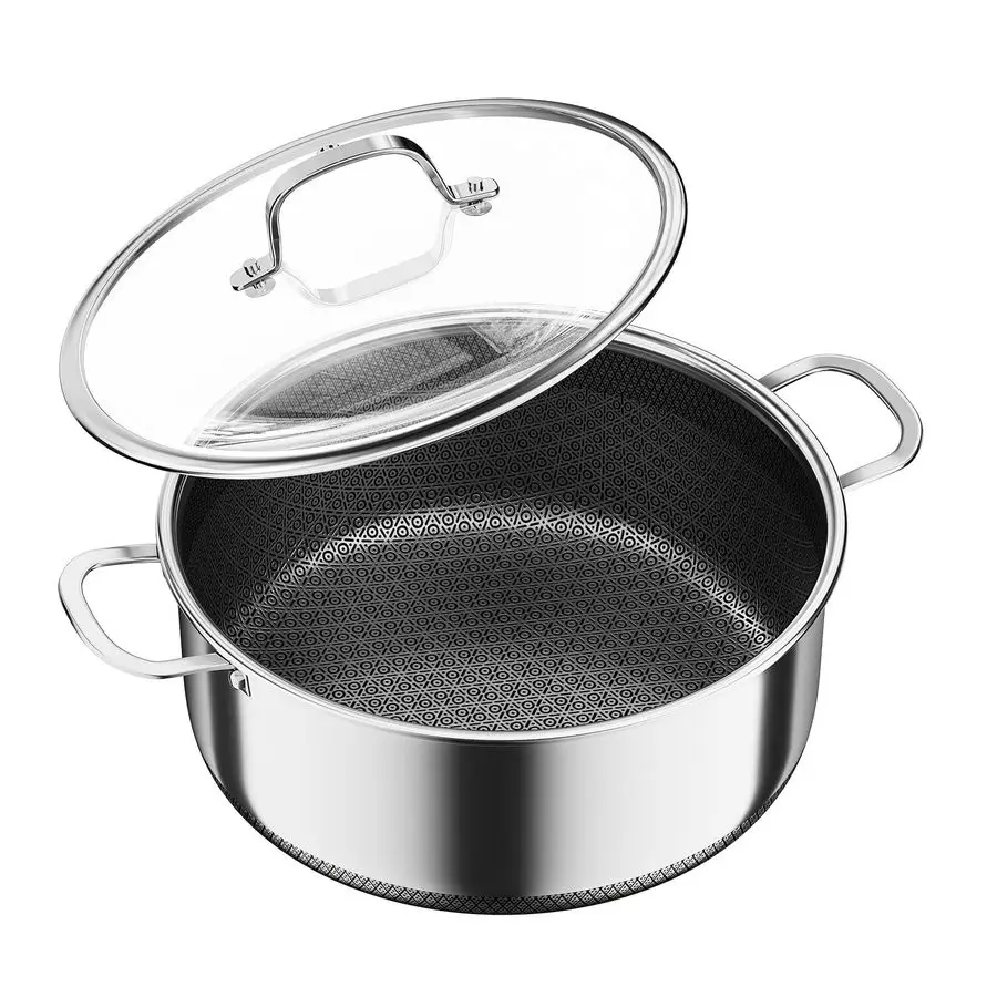 Olla de acero inoxidable QT con tapa, utensilios de cocina de inducción para sartén para salsa de 10 pulgadas, olla para cocinar sin PFOA de 5 capas con revestimiento antiadherente, Du