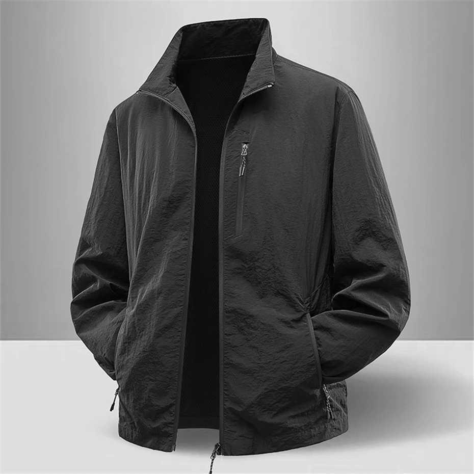 Summer Thin Jacket Men Breathable Jacket Fashion Casual Solid Color Jackets Coats Male Big Size 5XL