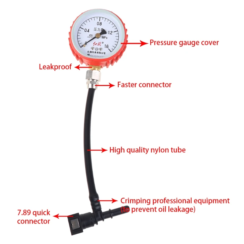 Motorcycle Car Pressure Gauge Car Pressure Gauge Meter Tester Tool with 7.89 & 9.49mm Connector Durable