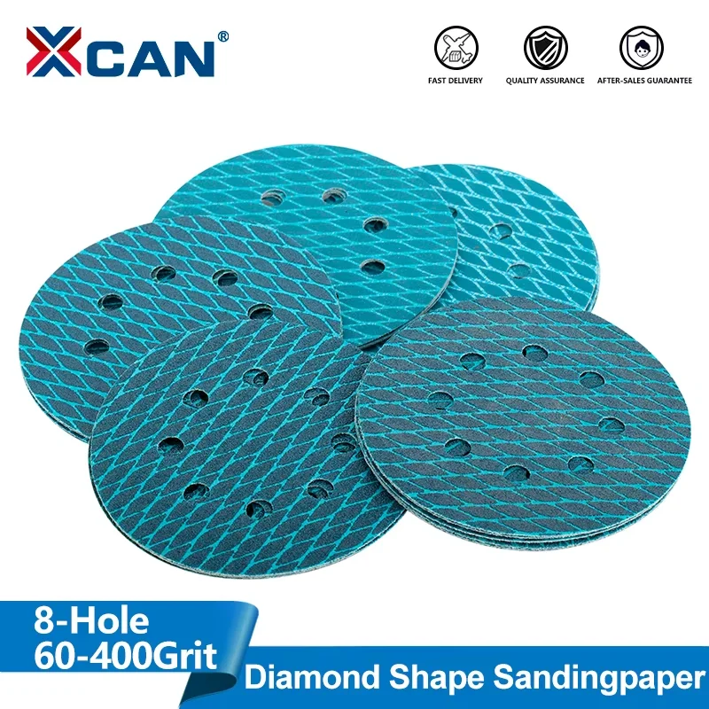 XCAN 10pcs 5 Inch 8 Hole Sanding Disc Hook and Loop Pads Sand Paper for Wood Metal Aluminum Oxide Anti Blocking Disc 60-320 Grit
