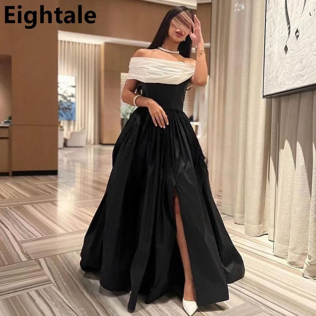 White Black Evening Dresses For Wedding Party 2024 Off Shoulder Formal Prom Dress Arabic Party Gown Customized