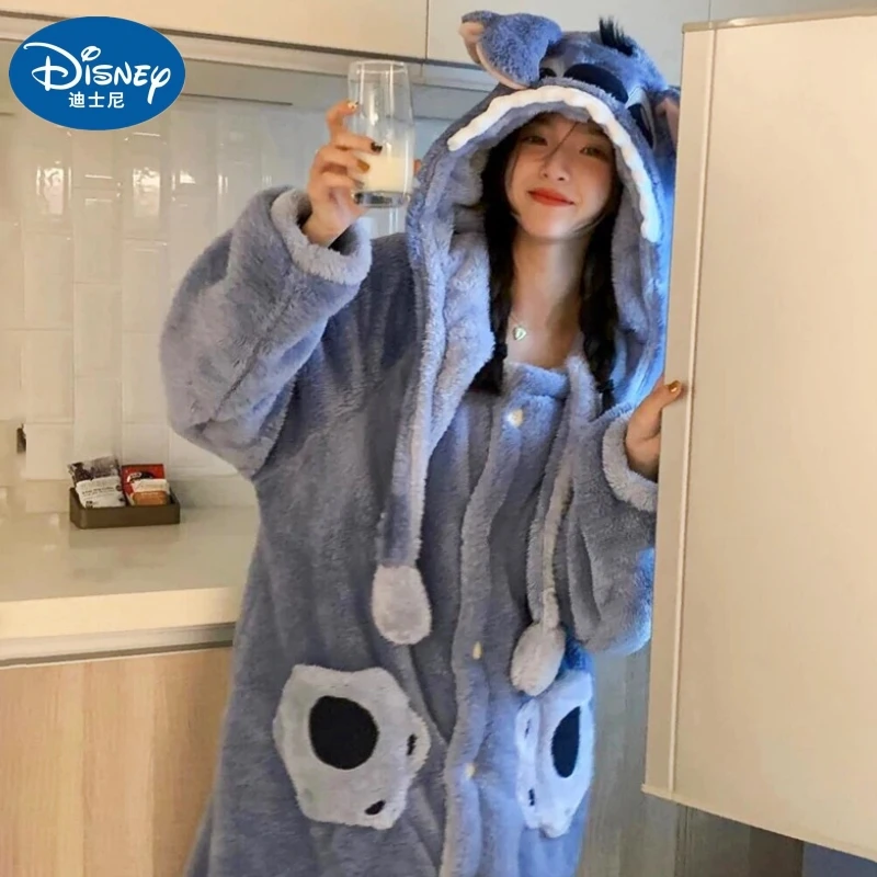 

Disney Cartoon Winter Stitch Pajamas Autumn and Winter Cute Coral velvet Suit Long Home Clothes Pajamas Girls Home Clothes