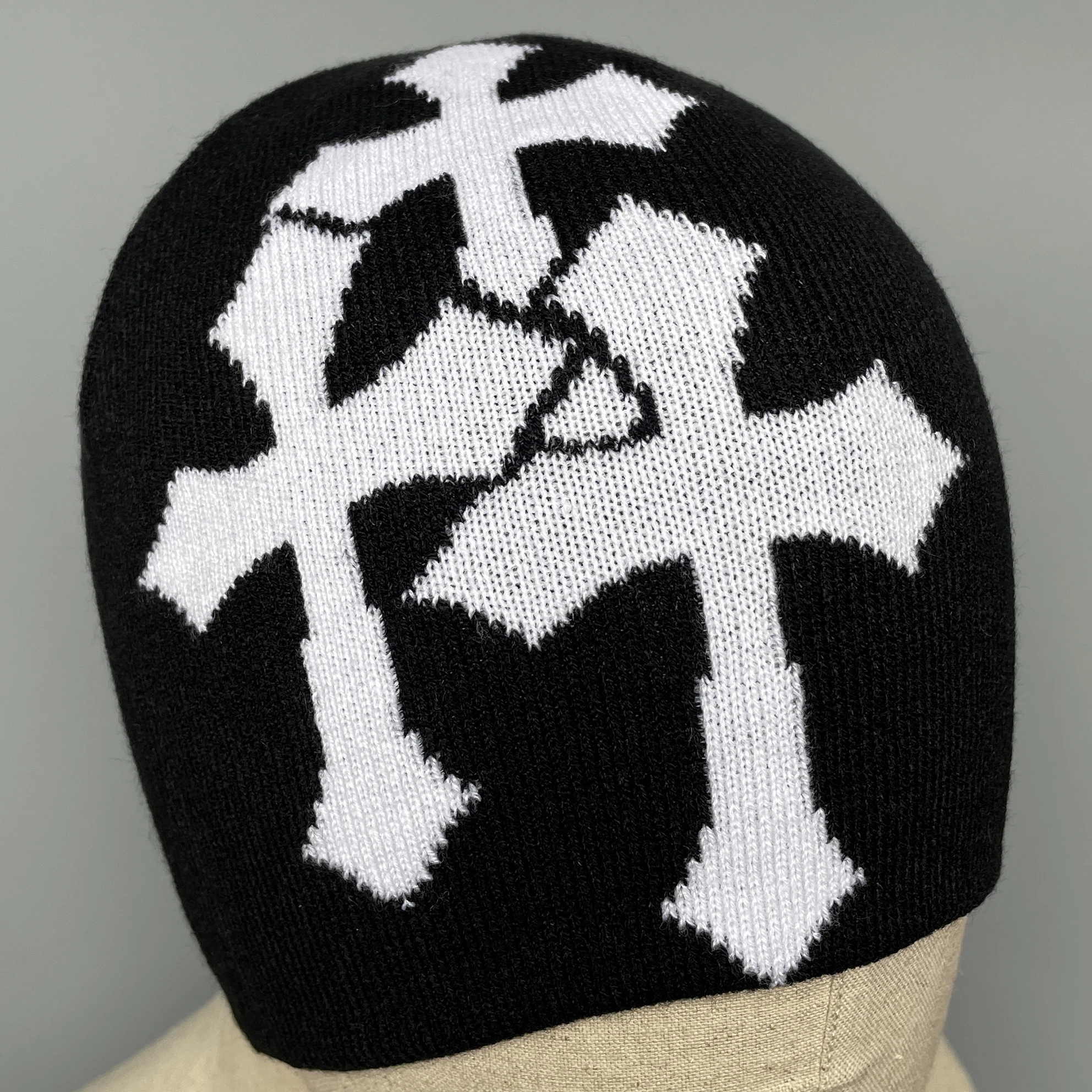 Y2K Crucifix Jacquard Knitted Hat, European And American Popularity Hip Hop Hat, Street Trend Fashion Personality Adult Hat