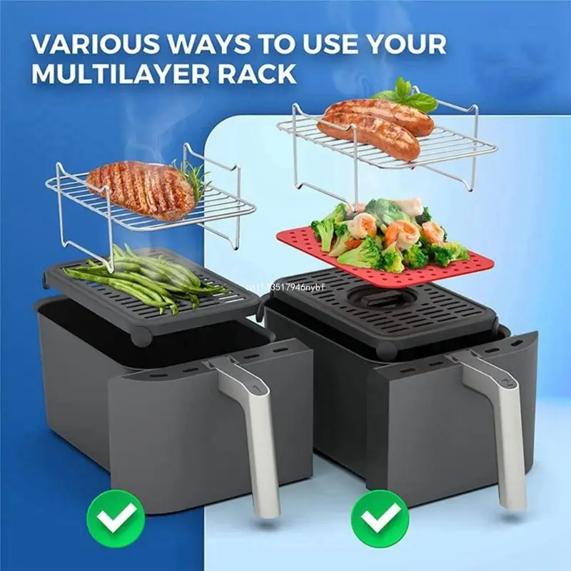 Rectangle Stainless Steel Air Fryer Rack Versatile Grilling Holder Stand Outdoor Dropship