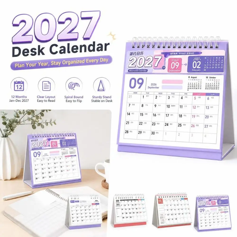 Minimalist 2027 Desk Calendar Monthly Layout Writable Pages Coil Calendar Spiral Bound Monthly Calendar Home Office
