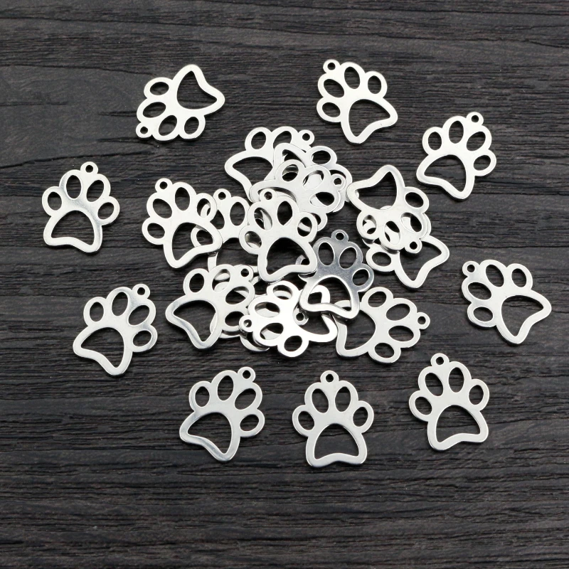 30 sztuk 14x11mm nie znikną 316 ze stali nierdzewnej pies/kot ślad Charms wisiorek biżuteria akcesoria do DIY dla naszyjnik bransoletka