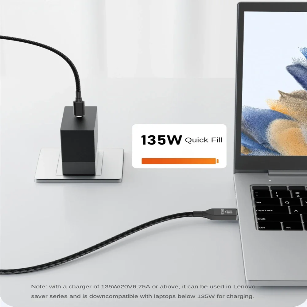USB C Charger Cable Type-C to Slim Tip Square Port Converter Cord Compatible PD 135W 20V with Lenovo Legion Y7000 Laptop