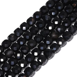 7mm AAA Faceted Cube Beads Natural Stone Black Stripe Onyx Square Spacer Beads For Jewelry Making DIY Bracelets Accessories
