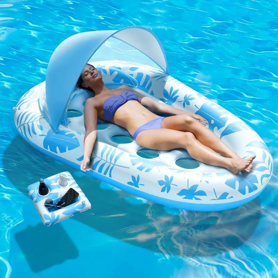 

Iatable Pool Floats Adult 3in1 Pool Float Lounger with Canopy and Cup Holder XL Floating Pool Floaty Raft for Swimming Pool Lak