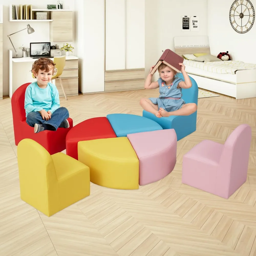 Kids Modular Flexible Seating Set Children's Area Sofa Soft Stool Cartoon Leather Chair for Toddlers Soft Foam Play 8 PCs