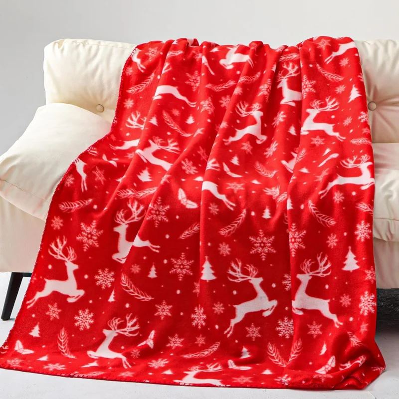 

Christmas printed flannel blanket 50INX40IN reindeer bed sofa office wedding gift blanket