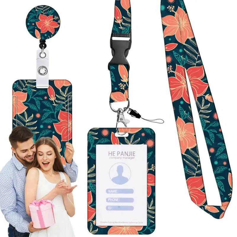 Держатель для удостоверения личности Держатель для карт с цветочным принтом Защитная сумка с выдвижным зажимом для ремня на катушке Многоцелевая защита для бейджа с