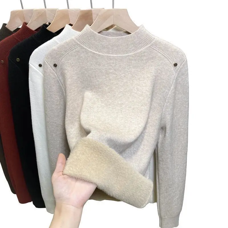 High-End Women's Knitted Sweater Half High Collar Pullover Inner Wear T-Shirt Set Dongguan Daliang Wool Weaving Direct Sale - Image 5