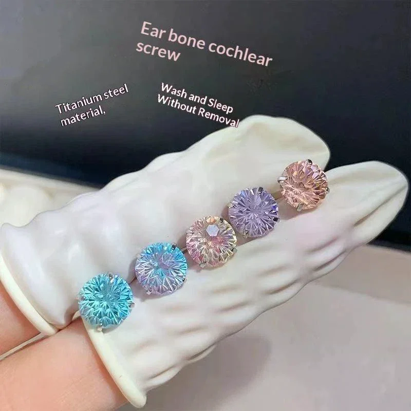 Multicolor Faceted Crystal Stud Earrings Stainless Steel Screw Back Piercing Earrings For Women
