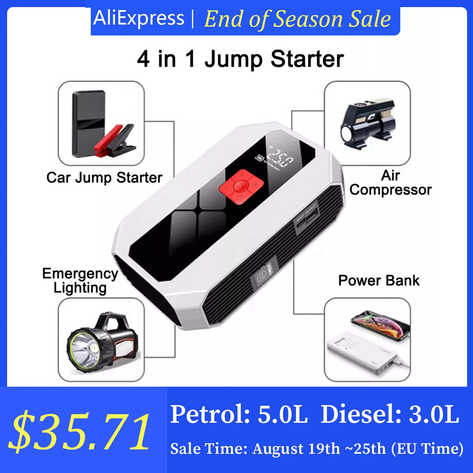 1200A Car Jump Starter with Air Compressor Portable Power Bank Starting Device 12v Automotive Battery Charger Booster Car Batter