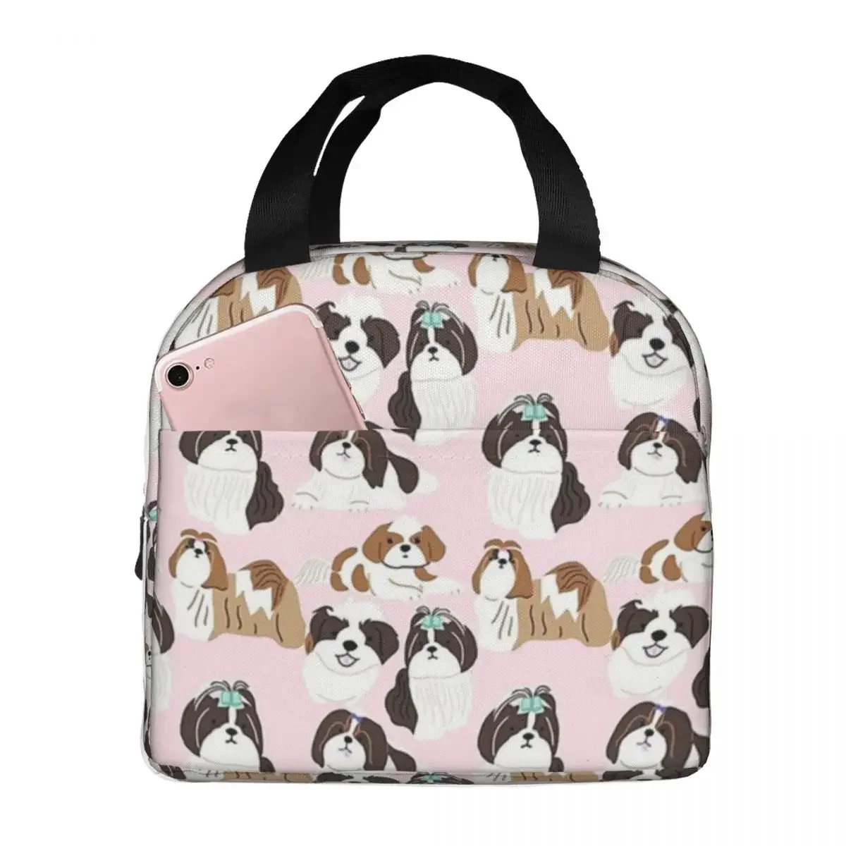Shih Tzu Dog Pattern Lunch Bags Insulated Bento Box Portable Lunch Tote Leakproof Cooler Thermal Bag for Woman Girl School