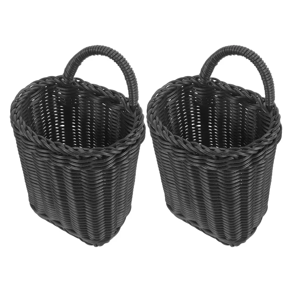 

2pcs Rattan Hanging Basket Woven Wall Basket Kitchen Bathroom Vegetable Storage Retro Style Durability Longevity