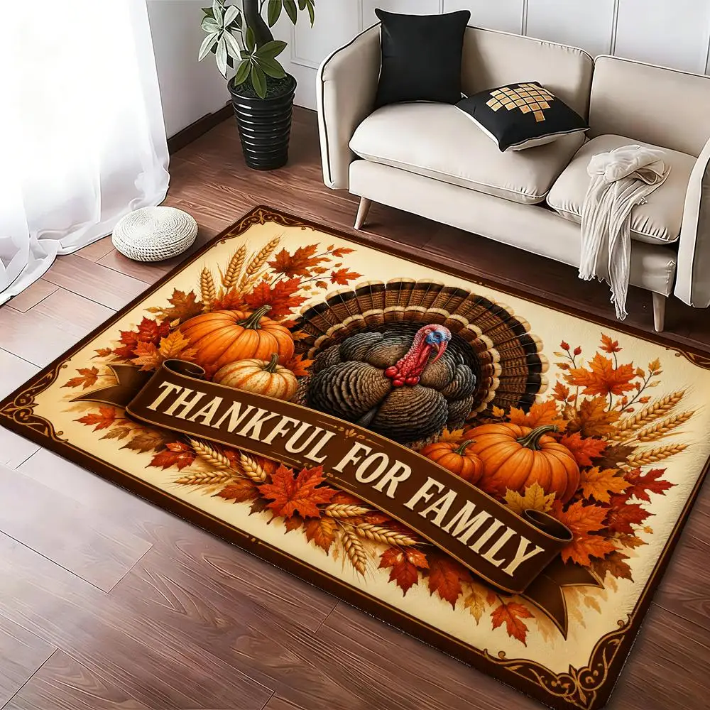 THANKFUL FOR FAMILY Floor Mat Soft Thickened Absorbent Non-Slip Bedroom Living Room Door Mat Home Decor Flannel Rugs