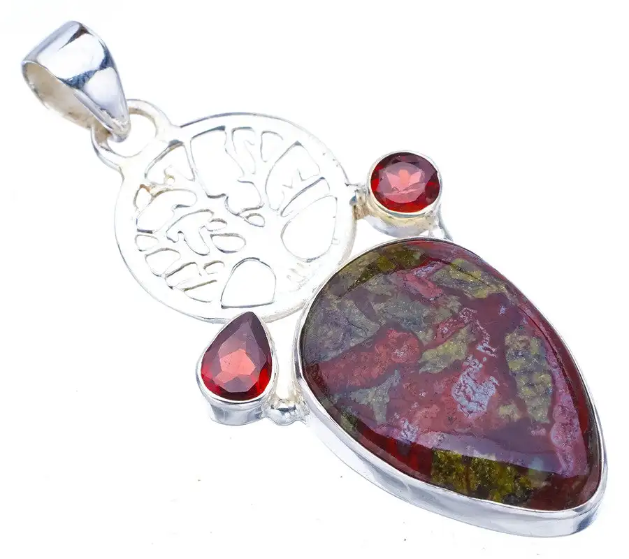 StarGems Blood Stone Garnet Tree Handmade 925 Sterling Silver Pendant 2