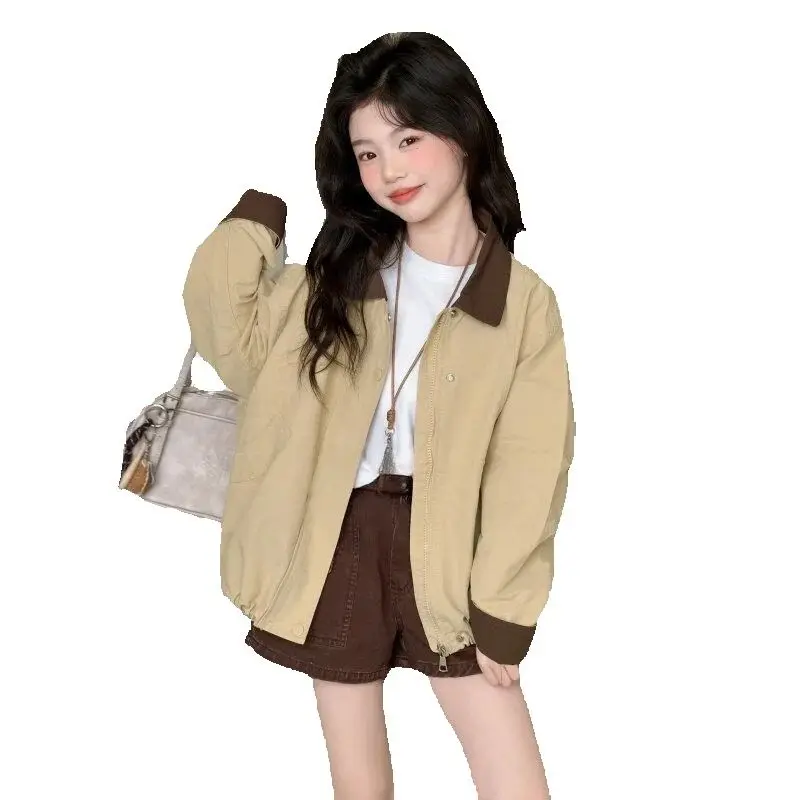

Spring and Autumn Children's Jacket Fashion New Style Girls' Color blocked Work Clothes Wind Collar Casual Jacket