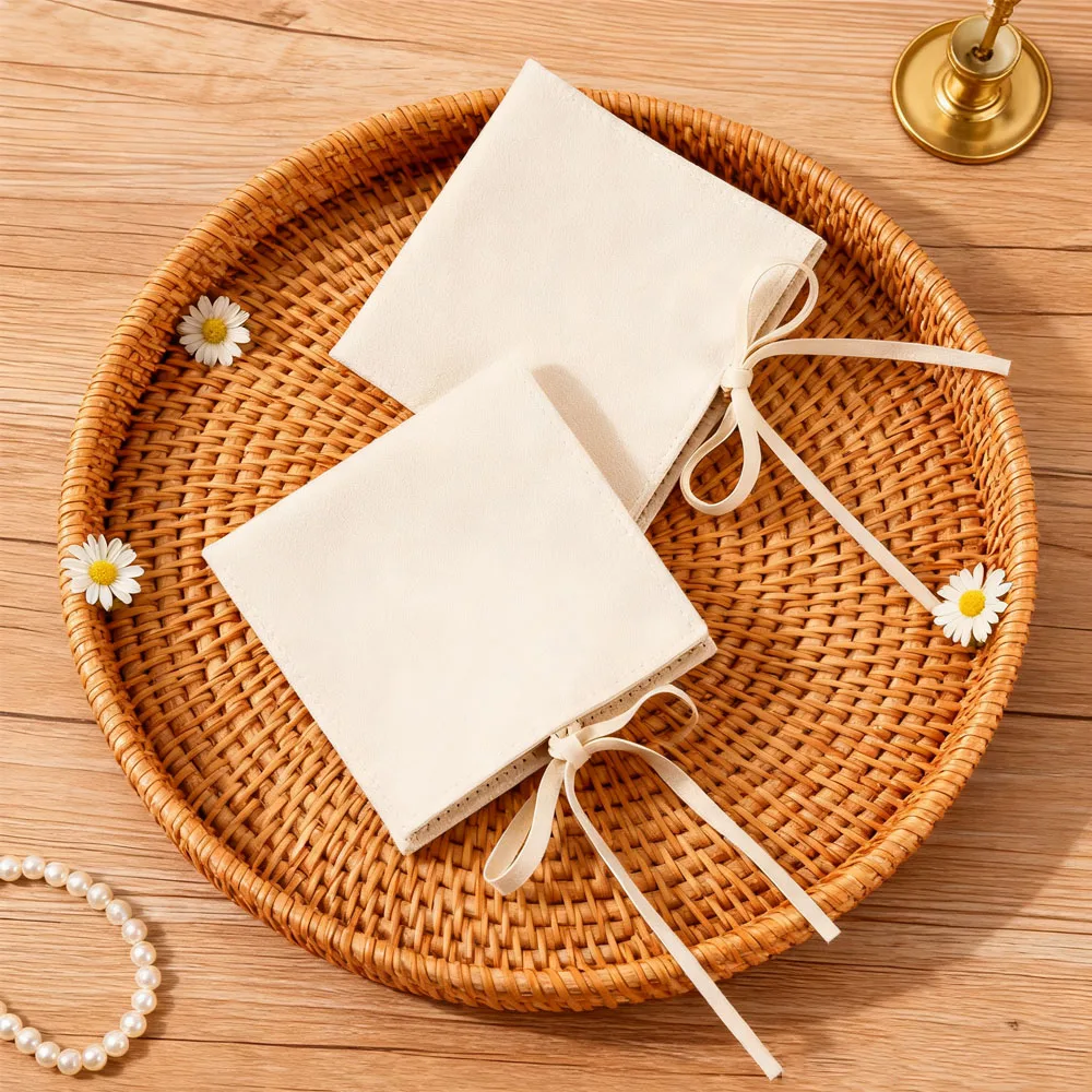 

5PCS Cream Microfiber Jewelry Luxury Pouch Bag Suede Velvet Envelope Packaging Necklace Ring Earring Bracelet Pendant Storage