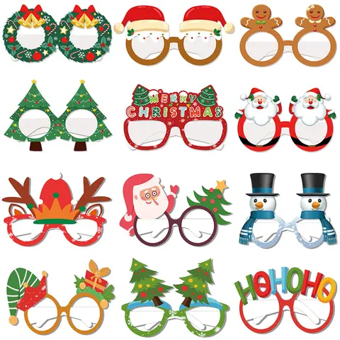 6/12pcs Christmas Paper Glasses Frame Merry Christmas Party Decor Photo Prop Eyeglasses Kid Xmas Gifts Navidad New Year Supplies