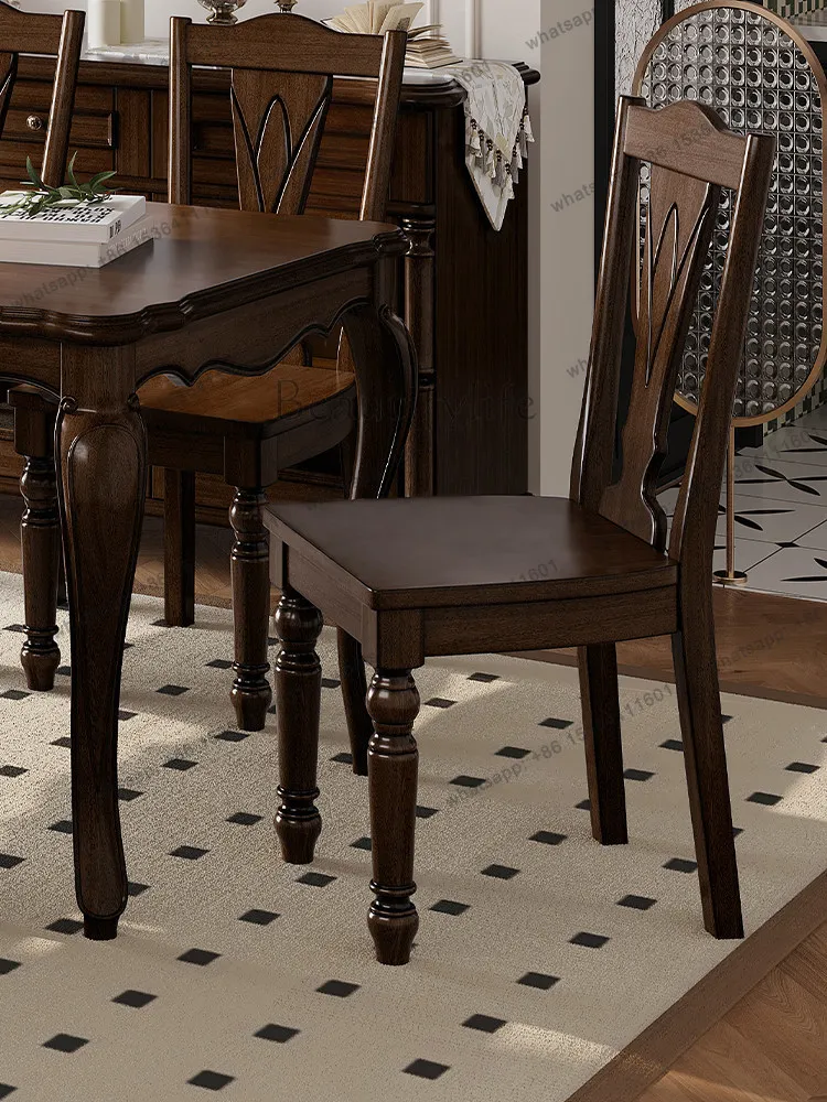 American rural all-solid wood dining chair simple European retro back chair