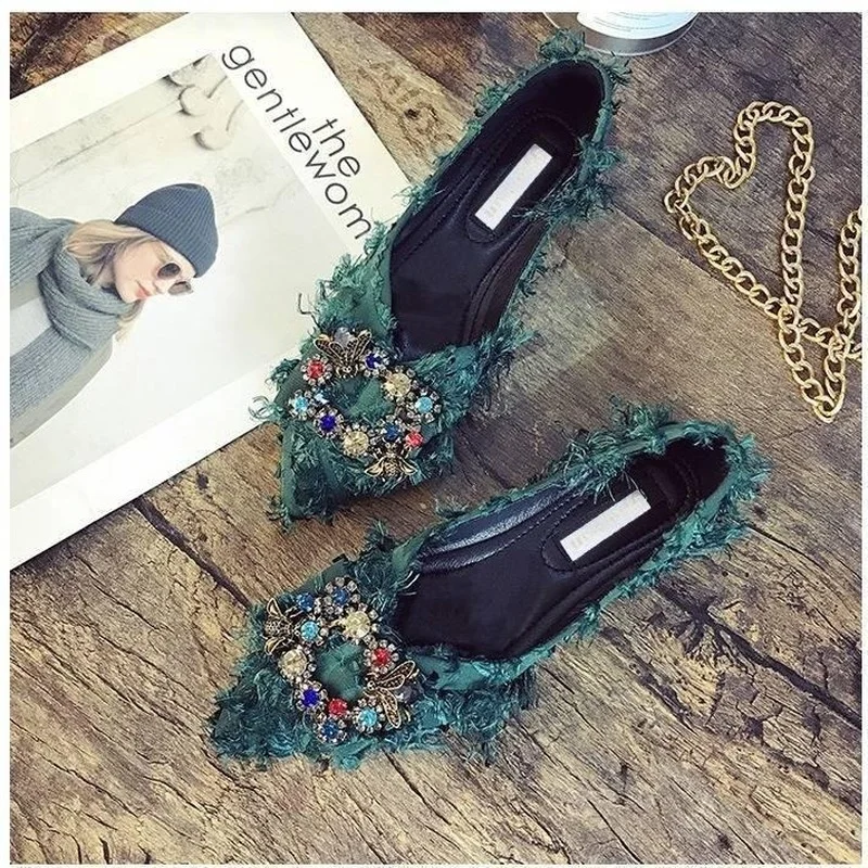 Comemore Rhinestone Casual Female 2023 New Summer Pointed Flats Slip on Luxury Woman Loafers Women Elegant Flats Dress Low Shoes