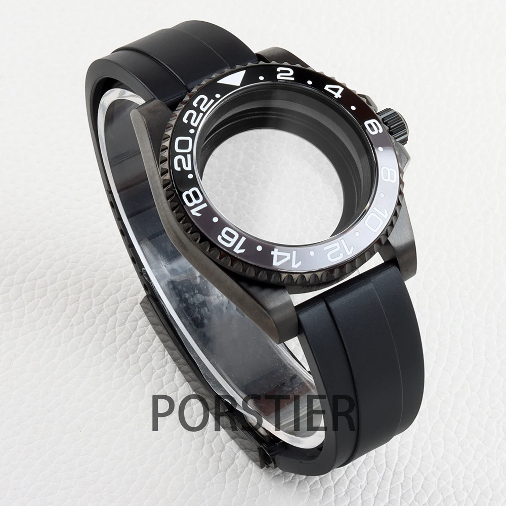 أسود 40 مللي متر NH35 ساعة حافظة الياقوت الزجاج المطاط سوار ل SUB GMT يخت ماستر NH34 NH35 NH36 NH38 حركة 28.5 مللي متر الطلب #4