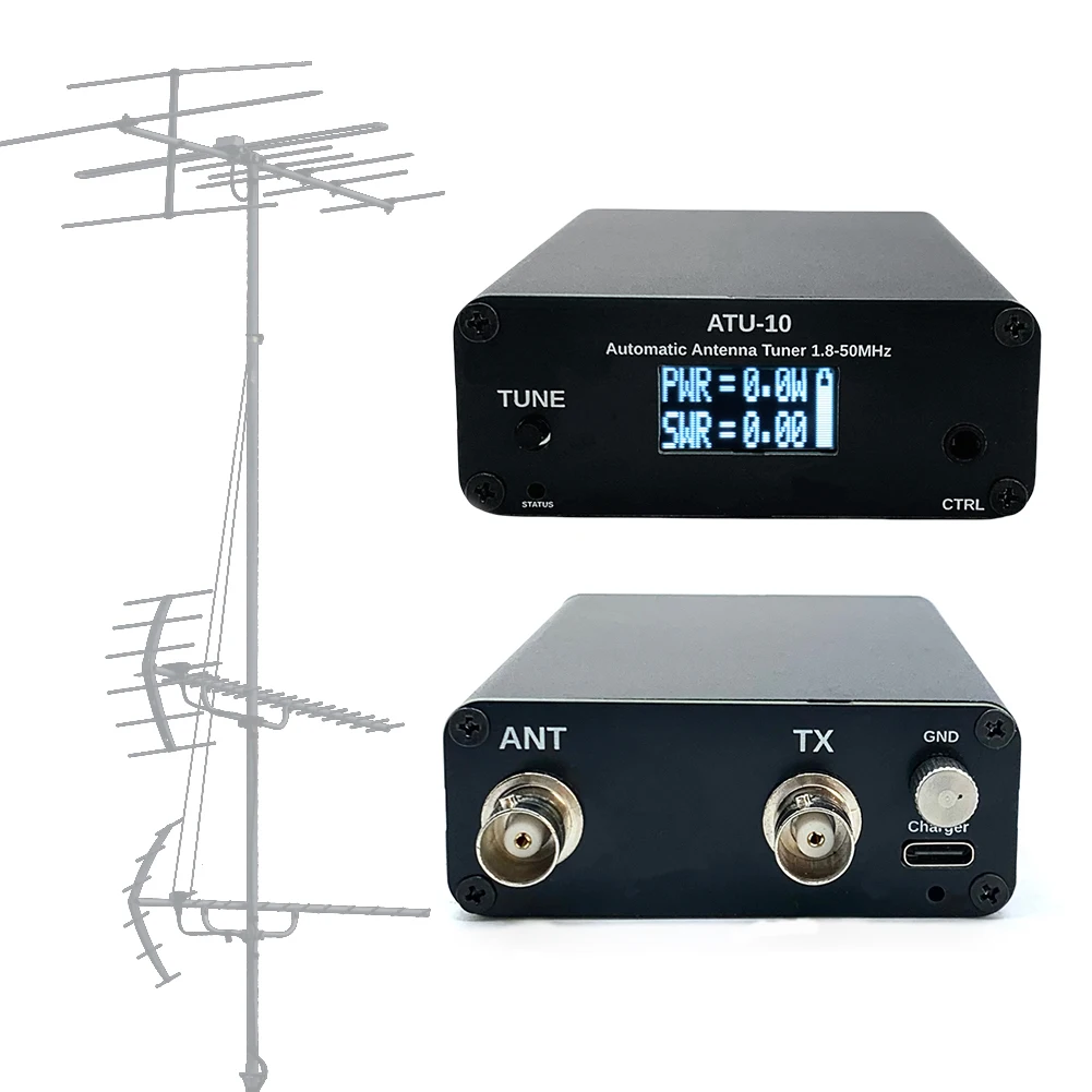 

15W ATU-10 Shortwave Automatic Antenna Tuner 1.8-50MHz Aluminum Alloy Housing Shortwave Power Meter Standing Waves Meter