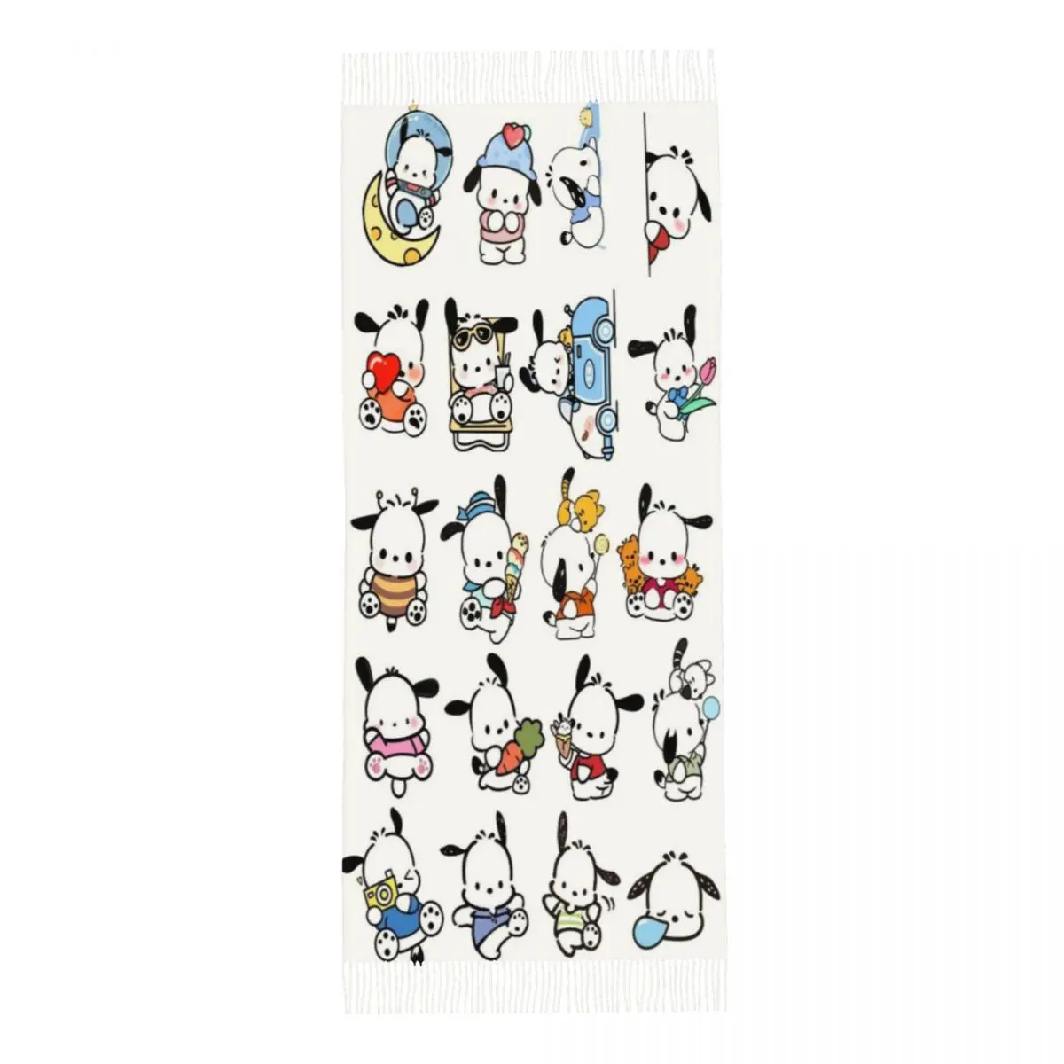 Custom Pochacco Cartoon Tassel Scarf Women Soft Shawls Wraps Lady Winter Fall Scarves